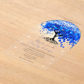 Betoverde sprookjesachtige blauwe hart blad boom b acryl uitnodigingen (Laagn)