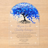Betoverde sprookjesachtige blauwe hart blad boom b acryl uitnodigingen (Voorkant)