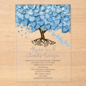 Betoverde sprookjesachtige blauwe hart blad boom b acryl uitnodigingen (Voorkant)