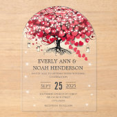 Betoverde sprookjesachtige rode hart blad boom bru acryl uitnodigingen (Voorkant)