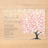 Betoverde sprookjesachtige roze hart blad boom bru acryl uitnodigingen (Voorkant)