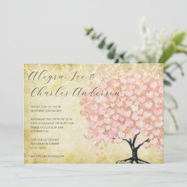 Betoverde sprookjesachtige roze hart blad boom bru kaart