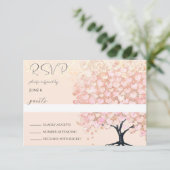 Betoverde sprookjesachtige roze hart blad boom bru RSVP kaartje (Staand voorkant)