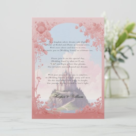 Betoverde sprookjesgedicht bruiloft kaart (Staand voorkant)