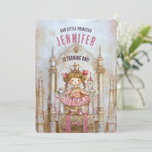 Betoverde sprookjesprinses eerste verjaardag kaart (Staand voorkant)