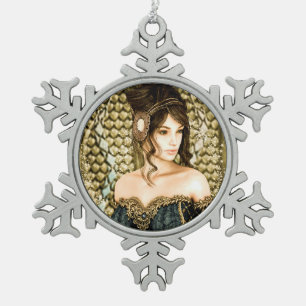 Betoverde Sprookjesprinses Portret Tin Sneeuwvlok Ornament