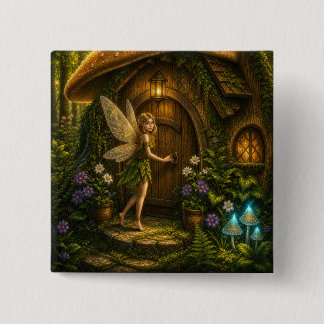 Betoverde Sprookjeszwam Cottage Vierkante Button 5,1 Cm