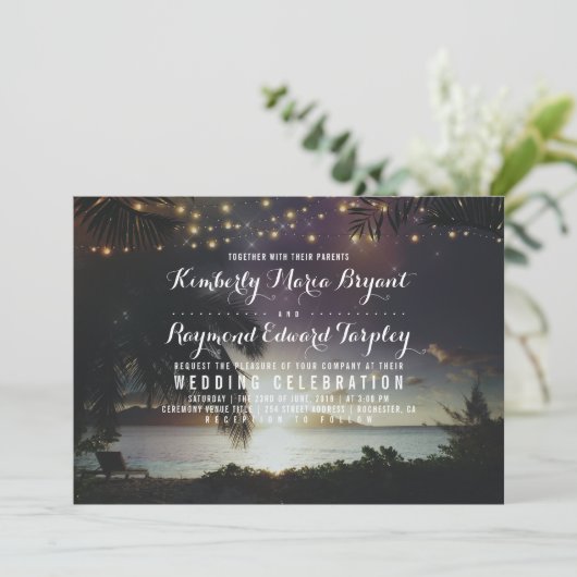 Betoverde Sunset Beach Vintage bruiloft Kaart (Staand voorkant)