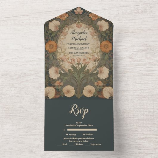 Betoverde tuin Art Nouveau bruiloft All In One Uitnodiging (Binnen)