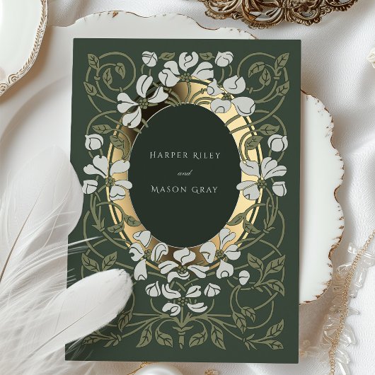 Betoverde tuin Art Nouveau bruiloft Folie Uitnodiging