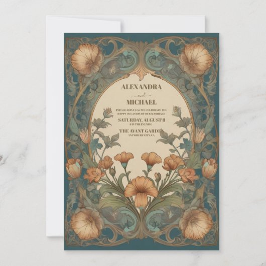 Betoverde tuin Art Nouveau bruiloft Kaart (Voorkant)