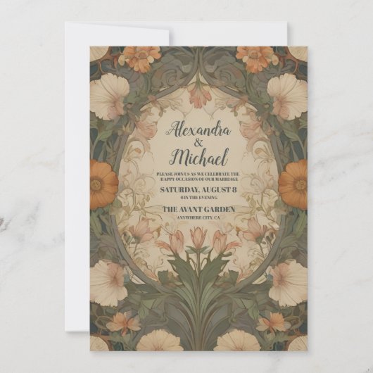 Betoverde tuin Art Nouveau bruiloft Kaart (Voorkant)