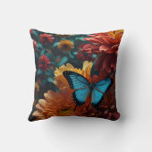 Betoverde tuin Blauwe Vlinder Levendige Bloemen Kussen (Achterkant)