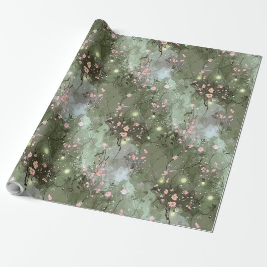 Betoverde tuin Bloemen Patroon Roze ID1163 Cadeaupapier (Uitgerold)