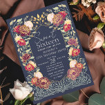 Betoverde tuin Bloemen Sweet 16 Verjaardag Kaart<br><div class="desc">Vier je Sweet 16 in stijl! Onze verjaardagsfeestuitnodigingen zijn voorzien van een prachtig roze en rood bloemig lijst tegen een blauwe achtergrond met chique gouden accenten. Ideaal voor een onvergetelijk en levendig feest! LET OP: Het goud in het ontwerp van dit product is GEEN echte folie en is plat afgedrukt....</div>