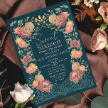 Betoverde tuin Bloemen Sweet 16 Verjaardag Kaart<br><div class="desc">Vier je Sweet 16 in stijl! Onze verjaardagsfeestuitnodigingen zijn voorzien van een prachtig roze en paarse bloemig lijst tegen een blauwgroen achtergrond met chique gouden accenten. Ideaal voor een onvergetelijk en levendig feest! LET OP: Het goud in het ontwerp van dit product is GEEN echte folie en is plat afgedrukt....</div>