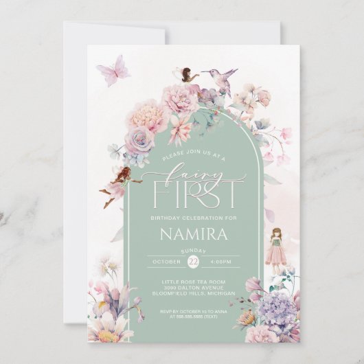 Betoverde tuin fee eerste verjaardagsfeest kaart (Voorkant)