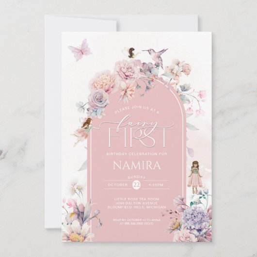 Betoverde tuin feeën fee eerste verjaardag kaart (Voorkant)