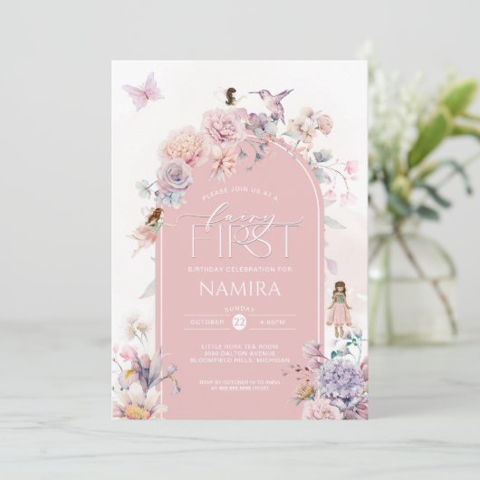 Betoverde tuin feeën fee eerste verjaardag kaart (Staand voorkant)