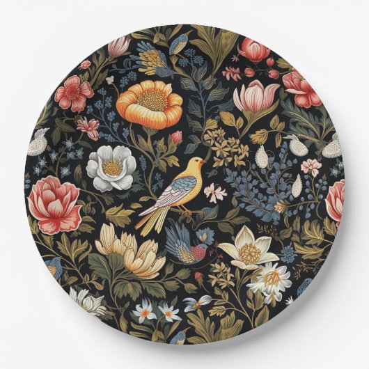 Betoverde Tuin Geel Vogel en Bloemen  Papieren Bordje (Voorkant)