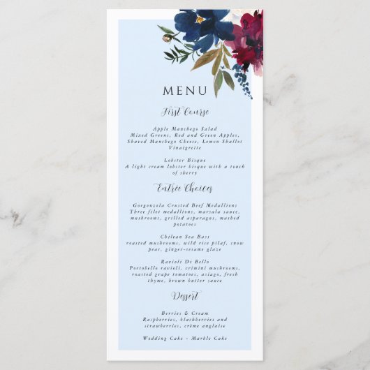 Betoverde Tuin Lichtblauw Bourgogne Marine Menu (Voorkant)