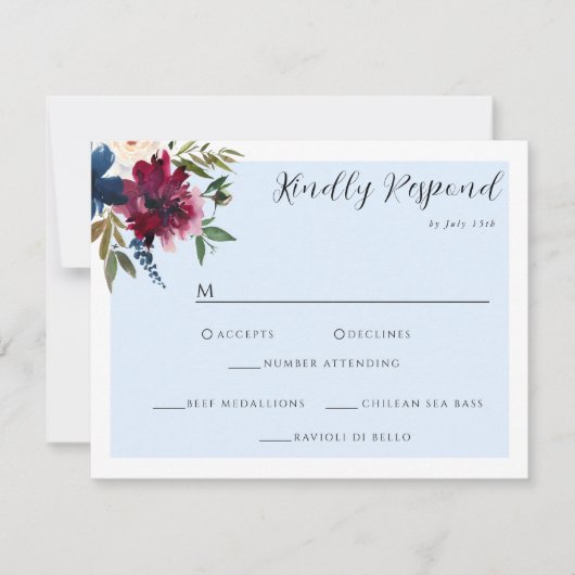 Betoverde Tuin Lichtblauw Bourgogne Marine RSVP Kaartje (Voorkant)