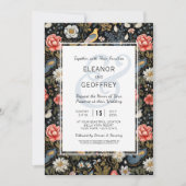 Betoverde tuin met bloemen en vogels bruiloft kaart (Voorkant)