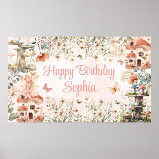 Betoverde Tuin Paddestoel Meisje's 1e Verjaardag Poster (Voorkant)