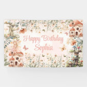 Betoverde Tuin Paddestoel Meisje's 1e Verjaardag Spandoek (Horizontaal)