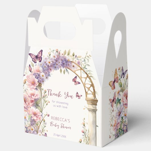 Betoverde tuin pastel vlinders baby shower bedankdoosjes (Geopend)