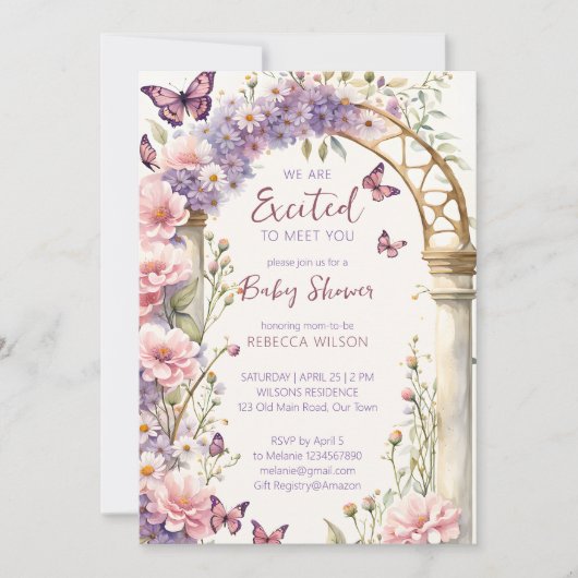 Betoverde tuin pastel vlinders baby shower kaart (Voorkant)