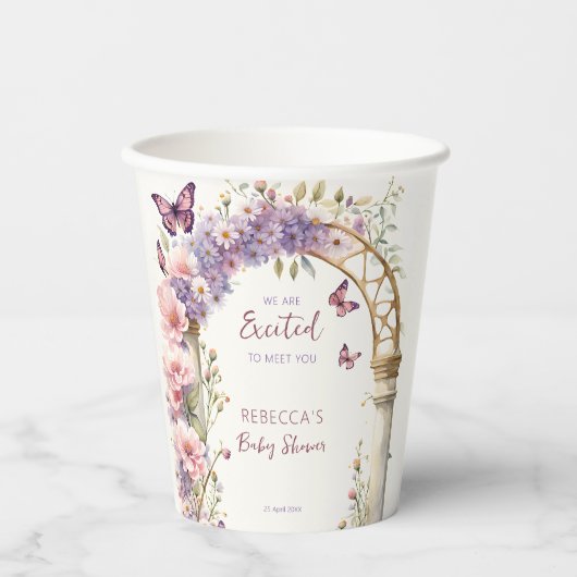 Betoverde tuin pastel vlinders baby shower papieren bekers (Voorkant)