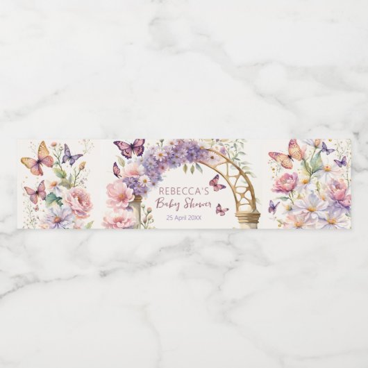 Betoverde tuin pastel vlinders baby shower waterfles etiket (Enkel label)