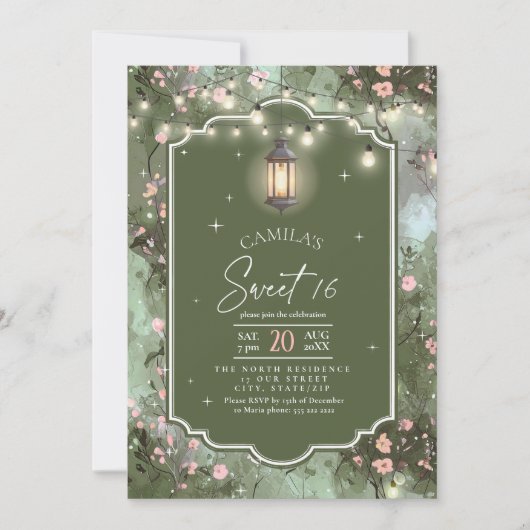 Betoverde Tuin Patroon Sweet 16 Pink ID1163 Kaart (Voorkant)