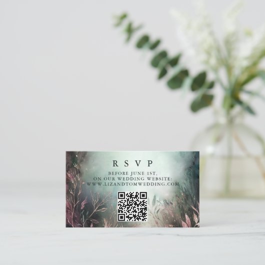 Betoverde Tuin QR Code Online RSVP Bruiloft Informatiekaartje (Staand voorkant)