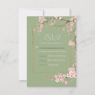 Betoverde Tuin Salie Groen & Roze Kersenbloesem RSVP Kaartje