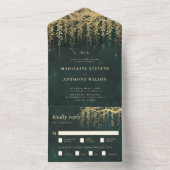 betoverde tuin smaragd gouden sprookje bruiloft all in one uitnodiging (Binnen)