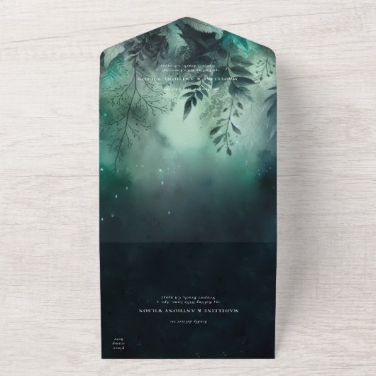 betoverde tuin smaragd sprookje magische bruiloft all in one uitnodiging (Buitenkant)