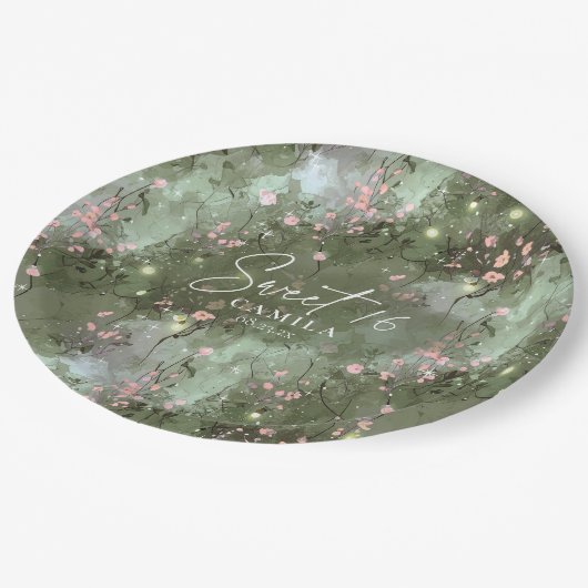 Betoverde tuin Sweet 16 Pattern Pink ID1163 Papieren Bordje (Gekanteld)