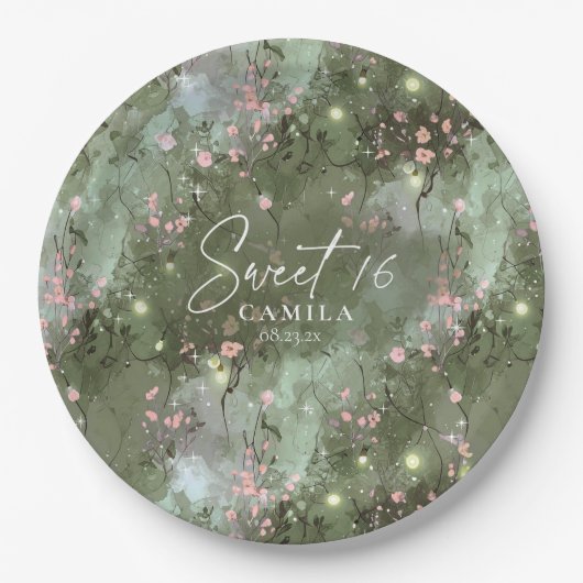 Betoverde tuin Sweet 16 Pattern Pink ID1163 Papieren Bordje (Voorkant)