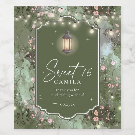Betoverde tuin Sweet 16 Pattern Pink ID1163 Wijn Etiket (Enkel label)