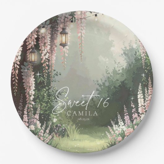 Betoverde tuin Sweet 16 Pink ID1163 Papieren Bordje (Voorkant)