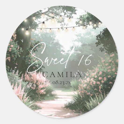 Betoverde tuin Sweet 16 Pink ID1163 Ronde Sticker (Voorkant)