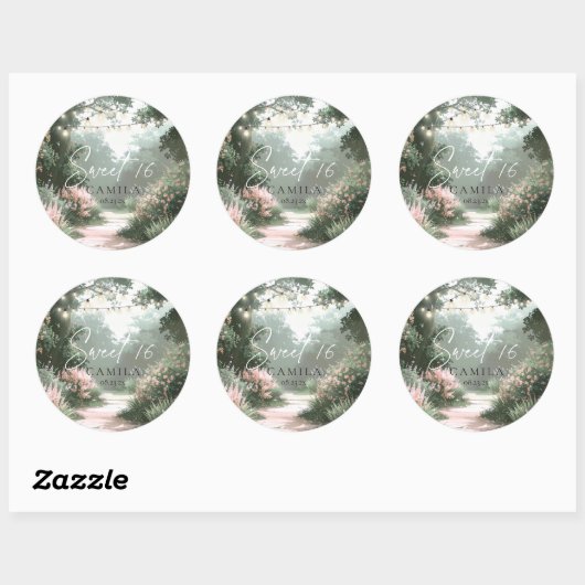 Betoverde tuin Sweet 16 Pink ID1163 Ronde Sticker (Vel)