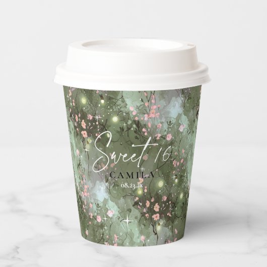 Betoverde tuin Sweet 16 Roze Patroon ID1163 Papieren Bekers (Voorkant)
