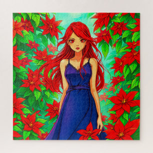 Betoverde tuin van rode poinsettia's legpuzzel