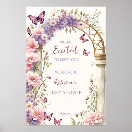 Betoverde tuin vlinders baby shower welkom poster (Voorkant)