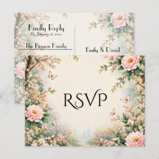 Betoverde Tuin Wilde Bloem Vlinder Trouw RSVP Uitnodiging Briefkaart