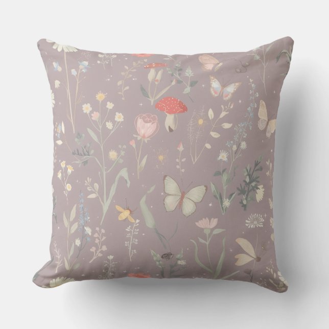 Betoverde Tuin Wilde Bloem Vlinder Whimsical Kussen (Voorkant)