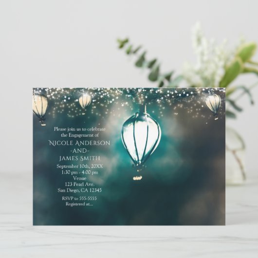 betoverde tuin zomer string lichten bruiloft kaart (Staand voorkant)